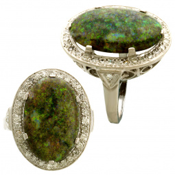 Black Opal & Diamond Platinum Ring | Art Deco CA1920s